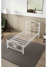 Resim Argimo Pero Tek Kişilik Ferforje Metal Beyaz Karyola 100x200 