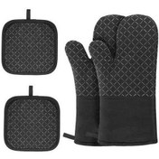 Resim Pazly Fırın Eldiveni Ve Tencere Tutacakları 4'lü Set Isıya Dayanıklı Y25951 Siyah Siyah 