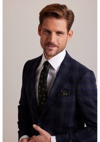 Resim Erkek Lacivert Yeşil Kışlık Yünlü Regular Fit Ekose Desenli Ceket 001 