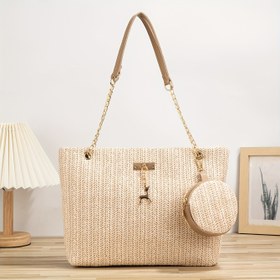 Resim Moda Mini Hasır Tote Çantası Plaj İçin, Zincir Omuz Çantası, Küçük El Çantası, Bir Madeni Para Cüzdanı ile Birlikte. Kızlar, Kadınlar, Öğrenciler, Alışveriş, Seyahat, Tatiller, Plajlar ve Tatiller için Uygun. 