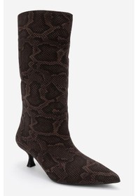 Resim Luvishoes Luvi Shoes Crow Kahverengi Desenli Sivri Burunlu Kadın Topuklu Kısa Çizme Kahverengi 