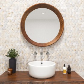 Resim Tuqco Doğaltaş Fileli 2" Hexagon Golden Eskitme Mermer Mozaik 