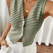 Resim Kadınların şık kolsuz, beyaz ve kahverengi desenli V-Neck yelekli yelek - Bahar/Yaz/Sonbahar için mükemmel, rahat veya ofis giyim için şık katmanlı parça 
