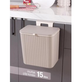 Resim Çok Amaçlı Mutfak Tezgahı ve Dolap Askılı 15 Lt Çöp Kovası, Kahverengi 