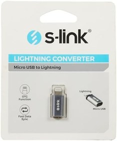 Resim S-link SL-TA20M Gümüş Metal Gövde MicroUSB 5pin F to Lightning M Çevirici 