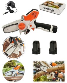 Resim Depolife Şarjlı zincirli testere ağaç ahşap kesmek için Şarjlı çift akülü testere ağaç dal budama testeresi 