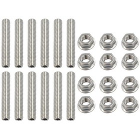 Resim Geeksen Paslanmaz Çelik Ls Motor Başlık Civata Seti - 12 Adet M8 X 45mm Vidalı Pim Ve 12 Adet M8 Altıgen Flanş Somunu Gümüş 