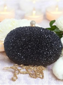 Resim Jale Kadın Şık Kol Ve Omuz Clutch Portföy Siyah Altın Kasalı Taşlı Abiye Çanta 