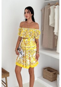 Resim Asprin Fashion İthal Krep Kumaş Desen İkili Takım Sarı Sarı 