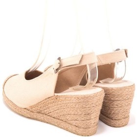 Resim Star Tombis Gerçek Elişi Arkadan Bantlı Topuğu Açık Burnu Hasırlı Keten Espadril Dolgu Topuk Handmade Bej 