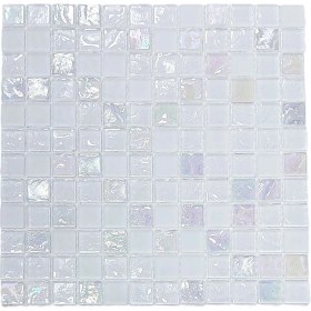 Resim Mutfak Tezgah Arası, Banyo, Havuz, Sauna, Spa ve Iç ve Dış Dekorasyonda Tüm Yüzeyler Için, 23X23 mm ve Lüsterli Kaya Desenli Beyaz 30X30 cm. Fileli Kristal Cam Mozaik. ( 1 M2 Fiyatıdır ) 