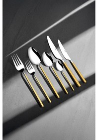 Resim Gloria Altın Sade 12 Kişilik 84 Parça Deri Kutulu Çatal Kaşık Bıçak Takımı Altın 