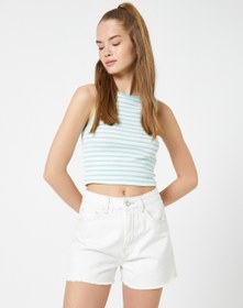 Resim Crop Fitilli Atlet Halter Yaka Biye Detaylı 