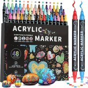 Resim 48 Renkli Çift Uçlu Akrilik Boya Kalemleri - Canlı, Toksik Olmayan Sanat Kalemleri Ahşap, Tuval, Taş, Cam & Seramik için - DIY El Sanatları, Paskalya Süslemeleri & Yaratıcı Projeler için Mükemmel, Boyama Malzemeleri 