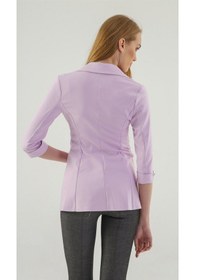 Resim Kapri Truvakar Kol Süs Cepli Kopçalı Ofis Blazer Kumaş Ceket-Lila 