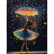Resim 1 adet 5D Elmas Boyama Kiti - Şirin Dans Eden Kız Şemsiyesi ile, Tam Yuvarlak Taşlı Mozaik Sanat, Canlı Kelebek ve Yıldızlı Gece Tasarımı, Çerçevesiz Tuval 29.97x39.88cm - Büyüleyici Ev Duvar Dekoru Hediyesi, Yeni Elmas Boyama 