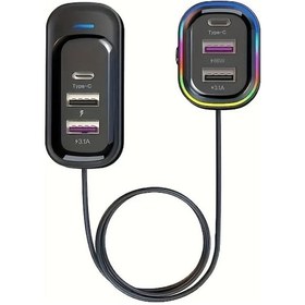 Resim Topshop1 Yq1 81w Hızlı Araç Şarj 6 Port Ön Arka Aynı Anda Şarj Type C Usb 59 06inç Uzatma Kablosu 