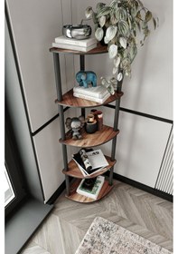 Resim Masivo Köşe Kitaplık Madran Ceviz 5 Katlı Ceviz 