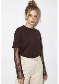 Resim Shade Kadın Bisiklet Yaka Dantel Kollu Oversize Pamuklu T-shirt 1049 60286075 - Acı Kahve Acı Kahverengi 