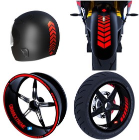 Resim Moto Rider 4'lü Sticker Seti Bayrak Kırmızı İç Dış Jant Şeridi Kask Ve Çamurluk Çınar Extreme 