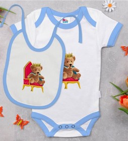 Resim Bk Kids Kral Tasarımlı Mavi Bebek Body Zıbın Ve Mama Önlüğü Hediy Çok Renkli 
