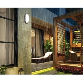 Resim CetKing 20W Bahçe Balkon Banyo Teras Duvar LED Işık Nem Su Geçirmez Siyah Kasa Beyaz Işık 6400K 