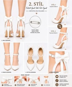 Resim Craft Moda Kadın Arkası Açık Fiyonklu Stiletto Çıkarılabilir Fiyonk Detaylı İnce Topuklu Abiye Ayakkabı Beyaz 