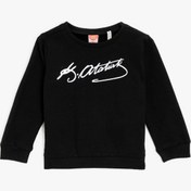 Resim Kız Bebek Pamuklu Atatürk İmzası Baskılı Bisiklet Yaka Uzun Kollu Sweatshirt 