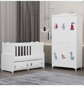 Resim Elegant Beşik Ve Yıldız 3 Kapaklı Dolap - Denizci Beyaz 