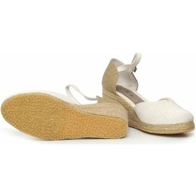 Resim Dolgu Topuk Keten Ön Düz Arka Hasır Sandalet Ekru Ekru 1286 