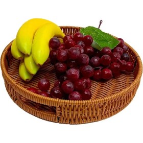 Resim Morponi 3lü Rattan Servis Tepsisi Yuvarlak 20-25--30 Cm Kahverengi 