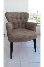 Resim Kayser Home Berjer - Tekli Koltuk - Keten Kumaş - Ahşap Siyah Ayak - Kahverengi 