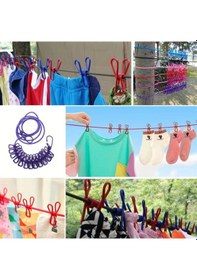 Resim Buffer Taşınabilir Seyahat Çamaşır İpi 12 Mandallı Klipsli Lasti Mor 
