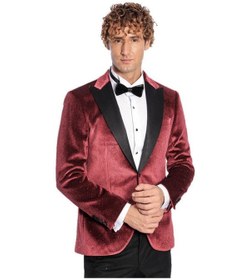 Resim Wessi Simli Slim Fit Kadife Bordo Erkek Smokin Ceket Bordo 