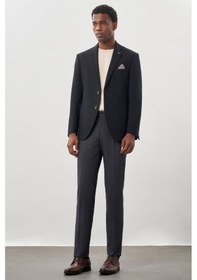 Resim İmza Koyu Lacivert Desenli Örme Mono Yaka Tam Astar Esnek 6 Drop Comfort Fit Casual Ceket 1002245163 Koyu Lacivert 