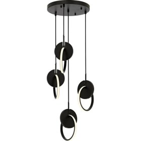Resim Avonni AV-1874-4T-BSY Siyah Boya Modern Avize LED Metal Ahşap H: 120 cm, Ø: 35 cm 