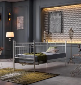 Resim Unimet Alpas Metal Sofa Sedir 90x200 Beyaz (AHŞAP LATALI) 