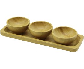 Resim 3pcs - Sunum Tepsili Mini - Çap: 6cm Ahşap Bambu Lokumluk - Çerezlik Kase Kahverengi 