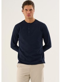 Resim Alexandergardi Waffle Kumaş Düğmeli Yaka Uzun Kollu Sweatshirt Lacivert 