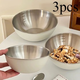 Resim 3 parça paslanmaz çelik kase seti - 1 takım, büyük, orta ve küçük boyutlar, düşmeye karşı dayanıklı ve güvenli paslanmaz çelik malzeme, temizlemesi kolay, mutfak hazırlığı ve açık hava pişirme için uygun, barbekü ve yemek yapma gereçleri 