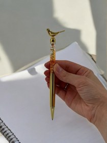 Resim Kutulu Gold Kuş Detaylı Bakır Simli Roller Kalem 9152 - Altın 