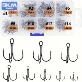 Resim 9KM Yüksek Kalite 50/110 Adet Balıkçılık Aksesuarları Üçlü Kanca Seti, Yüksek Karbon Çelik Kancalar, Sağlam ve Keskin Yuvarlak Eğri Yem ile Sazan ve Alabalık Avı İçin - Boyutlar #1 #2 #4 #6 #8 #10 #12 #14 