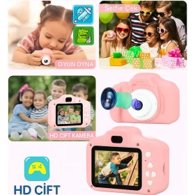 Resim Çocuklar Için Çift Kameralı Renkli Dijital Fotoğraf Makinesi - Video, Oyun ve Fotoğraf Özellikli 