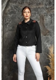 Resim Kadın Western Süet Püsküllü Nakışlı Ceket Siyah 