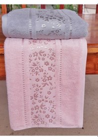 Resim Camellia Havlu 2 Adet 50x80 El Yüz Havlusu Gri - Pembe 