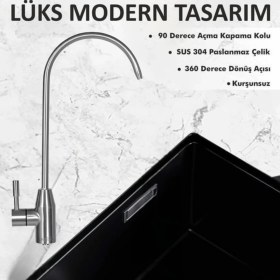 Resim Evora Lüks Sus 304 Paslanmaz Çelik Su Arıtma Musluğu Kolay Montaj ve Tüm Arıtmalara Uyumlu 