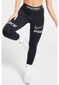 Resim Nike Dri Fit Training Pro Graphic Women's Mid Rise Leggings Kadın Spor Tayt Füme Siyah Siyah 