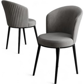 Resim Canisa Risa Serisi 6 Adet Gri Mutfak Sandalyesi Siyah Metal Ayak 1.sınıf Babyface Kumaş Gri Sandalye Siyah Ayak 