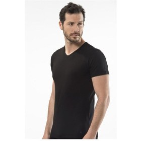 Resim Cacharel 1402 V Yaka Erkek T-shirt - Siyah Siyah 
