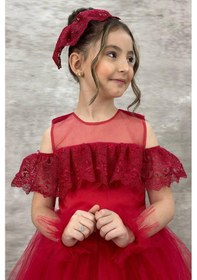 Resim Riccotarz Kız Çocuk Yakası Transparan Omzu Açık Göğsü Ve Kolları Güpür İşlemeli Kırmızı Abiye 001 